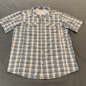 Columbia Shirt Mens XL Blue Plaid Omni-Shade Short Sleeve Vented Button Front